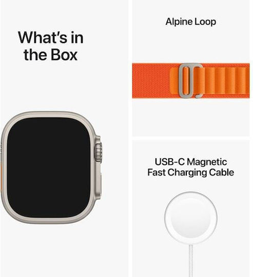 Apple Watch Ultra Titanium 49mm Waterproof with eSIM and Heart Rate Monitor (Orange Alpine Loop Large)