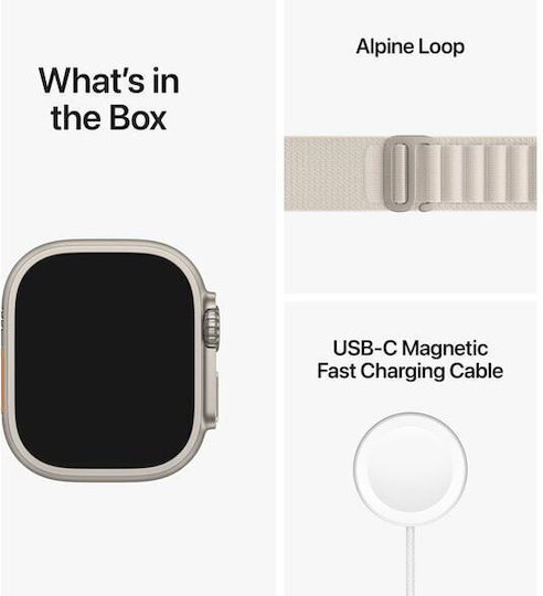 Apple Watch Ultra Titanium 49mm Αδιάβροχο με eSIM και Παλμογράφο (Green Alpine Loop - Medium)