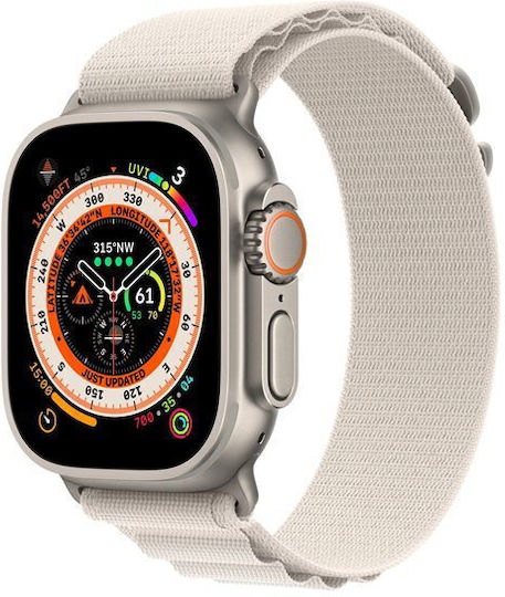 Apple Watch Ultra Titanium 49mm Αδιάβροχο με eSIM και Παλμογράφο (Green Alpine Loop - Medium)
