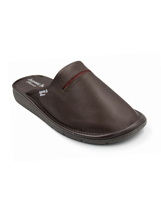 Boxer Men's Leather Slippers Brown