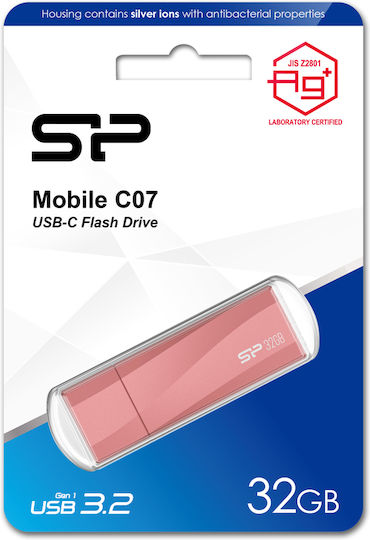 Silicon Power Mobile C07 32ГБ USB 3.2 Стик с връзка USB-C Розов