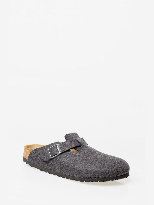 Birkenstock Boston Winterliche Herrenhausschuhe Gray Schmal Passform