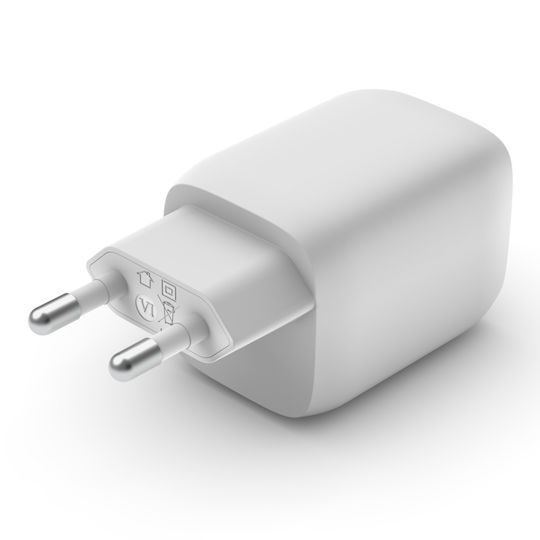 Belkin Φορτιστής Χωρίς Καλώδιο GaN με 2 Θύρες USB-C 65W Power Delivery Λευκός (Boost Charge Pro)