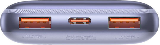 Baseus Bipow Pro Power Bank 10000mAh 20W с 2 USB-A порта и USB-C порт Лилав