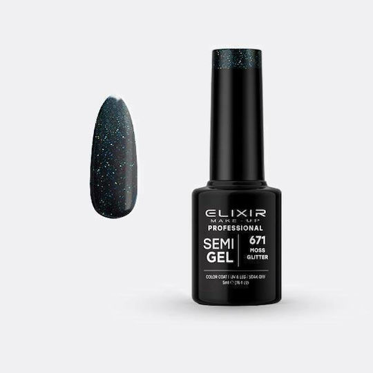 Elixir Semi Gel Хибриден Лак за Нокти 671 Moss с Glitter 5мл 1бр
