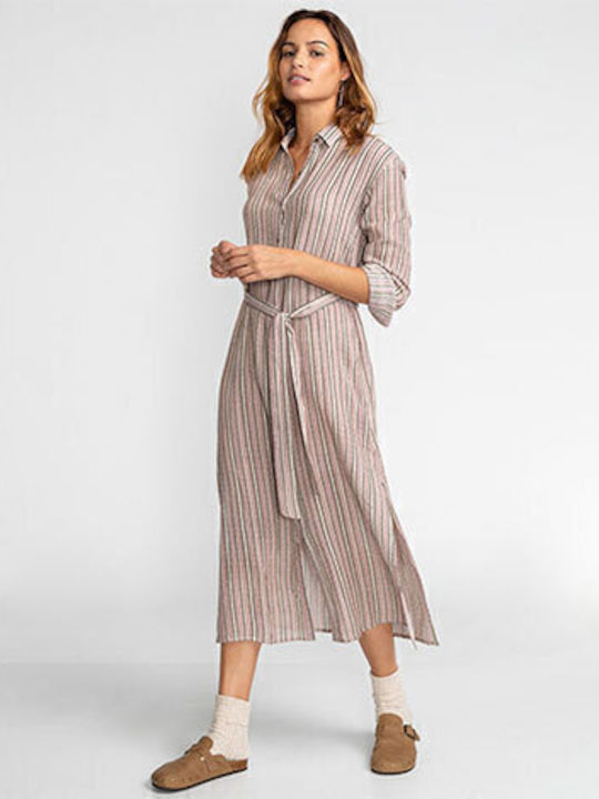 First Kiss Summer Midi Shirt Dress Dress Beige