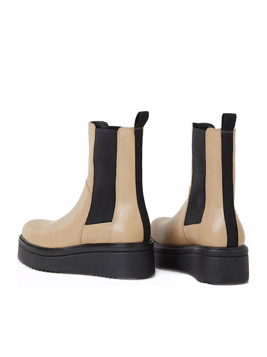 Tara Leather Women's Ankle Boots Platform Beige