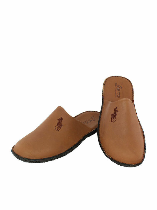 Σάρων Men's Leather Slippers Tabac