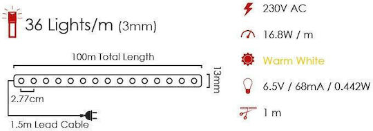 Christmas Light Tube Green 220V 36 Light Bulbs 1m IP20