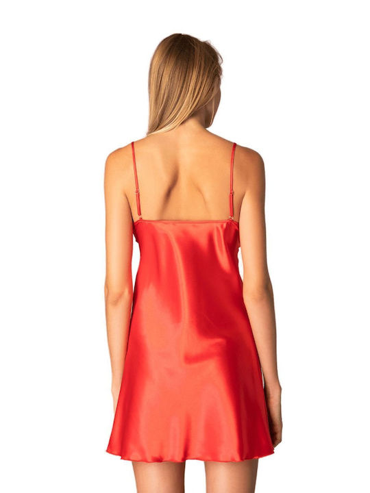 Milena by Paris Summer Satin Women's Nightdress with String Red 3392 003392-Κόκκινο