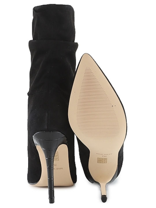 Jenn 01 Suede Γυναικεία Μποτάκια με Ψηλό Τακούνι Μαύρα