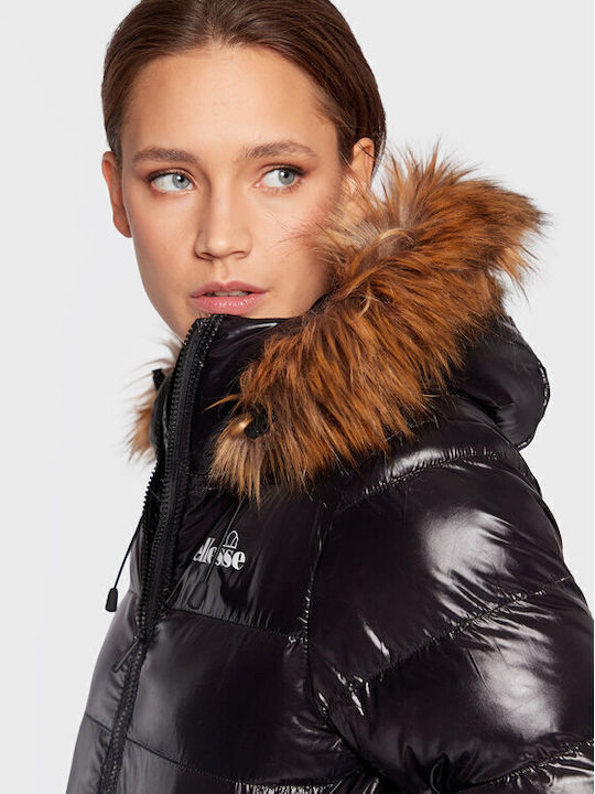 Capalo Scurtă Jachetă de femei Puffer cu glugă de blană Negru