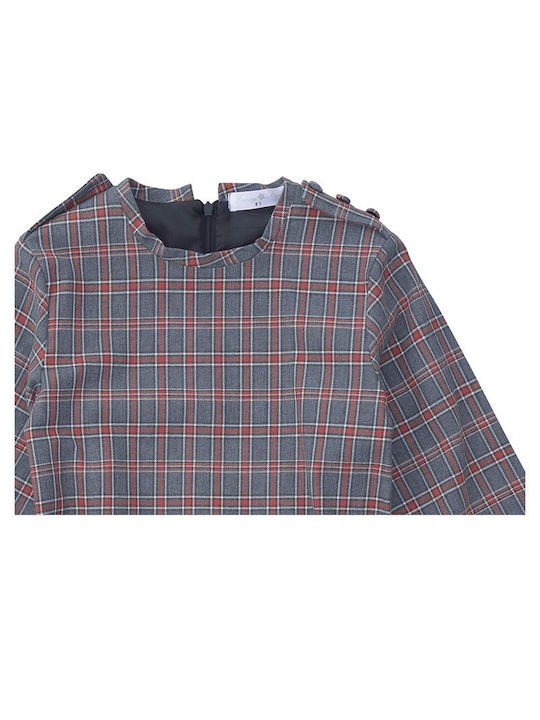 Funky Kids Dress Checked Long Sleeve Gray