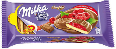 Milka Biscuiți Cu topping și umplutură Jeleu de ciocolată și zmeură 1buc 147gr