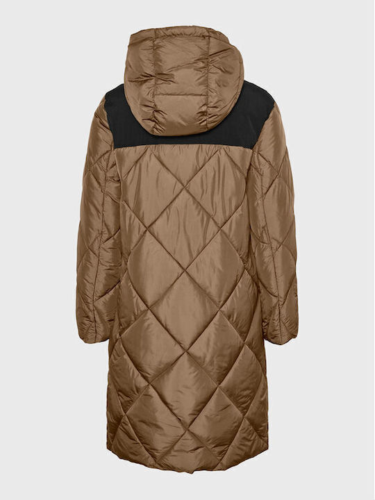 Vero Moda Women's Long Puffer Jacket for Winter with Hood Tigers Eye