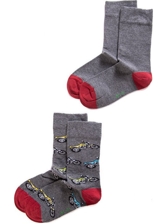 ME-WE Kids' Socks Knee-High Motorbikes Gray 2 Pairs