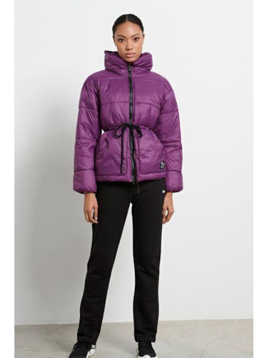 Women's Short Puffer Jacket for Winter Purple