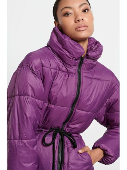 Women's Short Puffer Jacket for Winter Purple