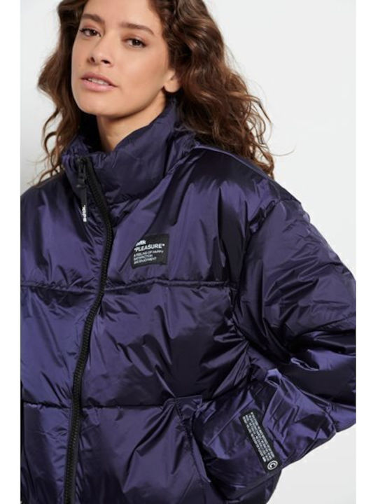 Women's Short Puffer Jacket for Winter Navy Blue