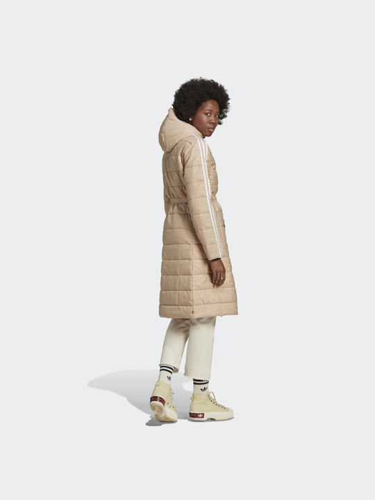Adidas Premium Μακρύ Γυναικείο Puffer Μπουφάν για Χειμώνα Μπεζ