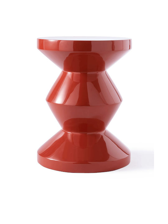 Zig Zag Stool Coral Red Lacquered Polyester Ø35,5xH46cm