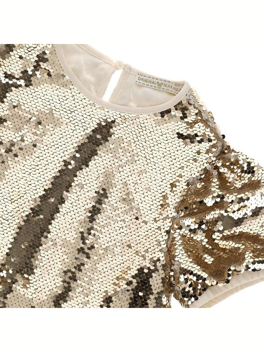 Children's Dress Short Sleeve with Sequins Set with Accessories Gold