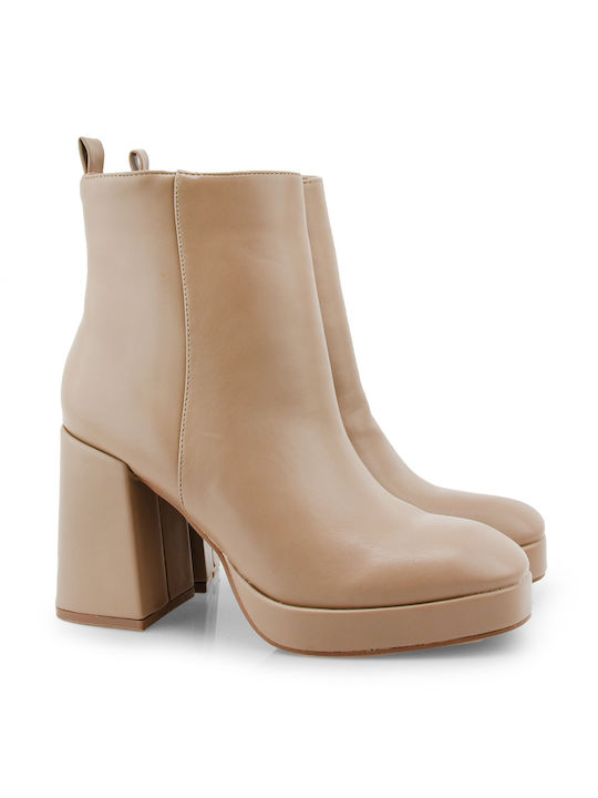 Seven Women's Ankle Boots with High Heel Beige