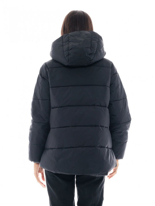 Splendid Women's Short Puffer Jacket for Winter with Hood Black