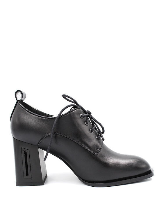 Leather Women's Oxford Boots with High Heel Black