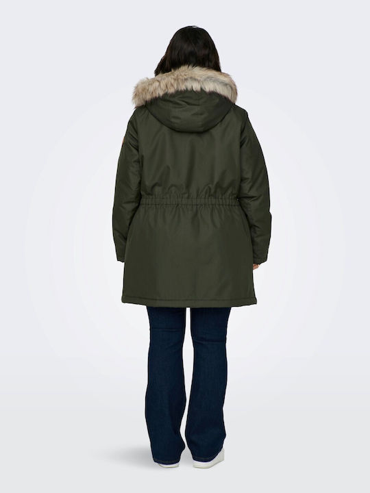 Only Women's Long Lifestyle Jacket for Winter with Hood Khaki