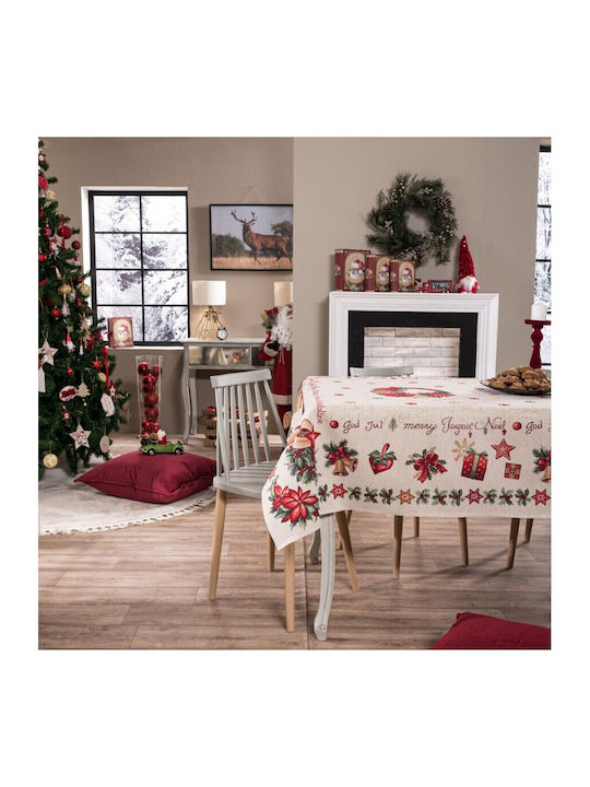 Teoran Christmas Tablecloth Fabric Beige L180xW140cm.