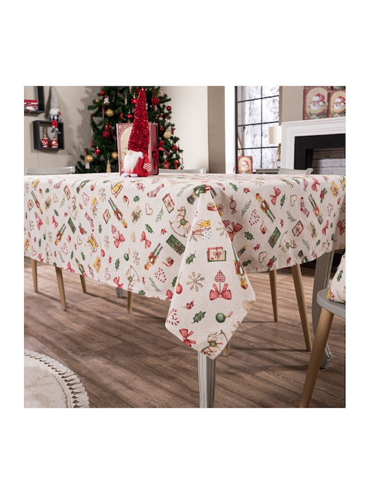 Teoran Christmas Tablecloth Fabric White L180xW135cm.