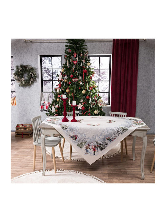 Teoran Weihnachtlich Tischtuch Stoff Weiß L180xB140cm.