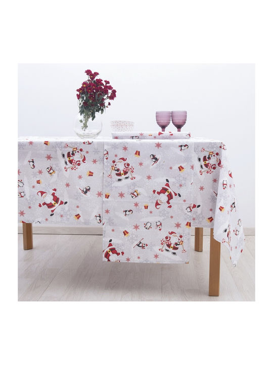 Dimeco Penguins Christmas Tablecloth Round Fabric Gray D220cm.