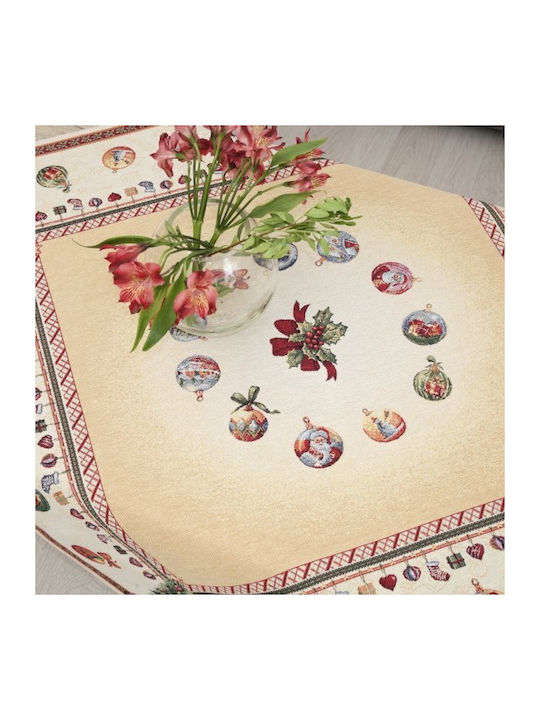 Dimeco 8928 Christmas Tablecloth Square Fabric Beige L100xW100cm 1pcs