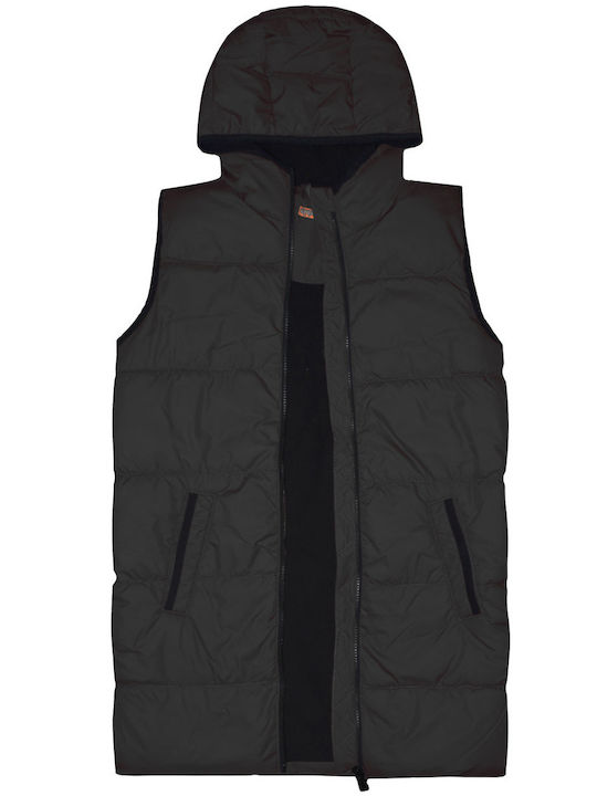 Kids' Casual Jacket Sleeveless Long with Hood Black