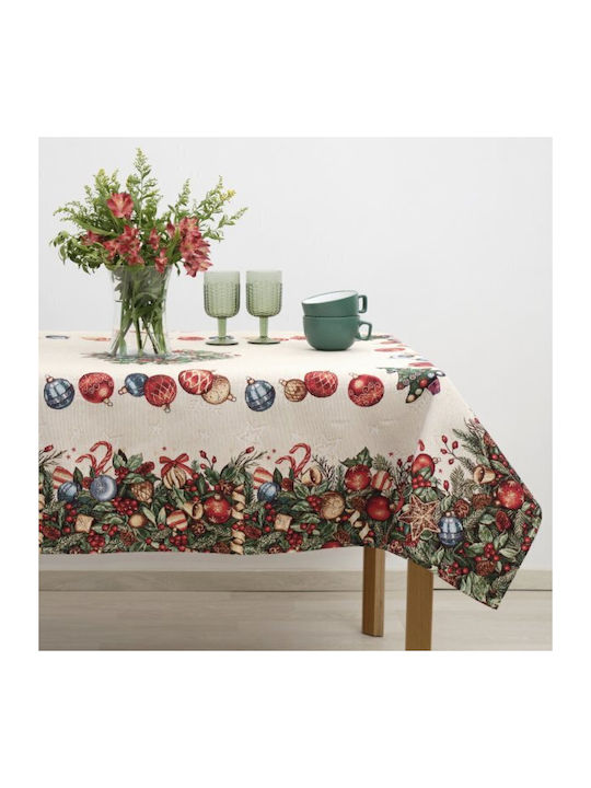 Liolios Home 1974 Christmas Tablecloth Fabric Red L140xW140cm.