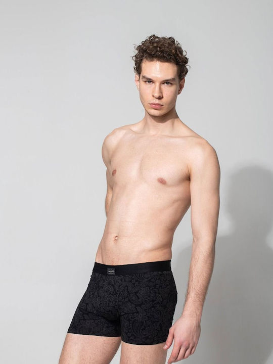 John Frank Herren Boxershorts Schwarz mit Mustern 1Packung