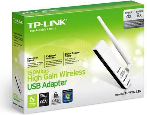 TP-LINK TL-WN722N USB Network Adapter with Wireless Wi-Fi Connection 150Mbps and Detachable Antenna v3.20