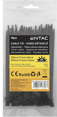 Entac Pack of 50pcs Black Plastic Cable Ties 250x3.6mm ECT-3.6-250-B