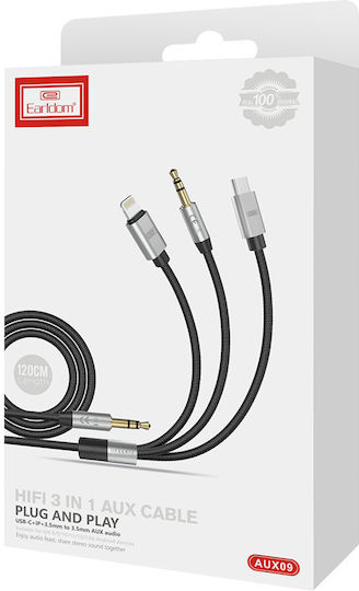Earldom ET-AUX09 Плетена USB към Lightning / Type-C Кабел Черен 1.2м (ET-AUX09)
