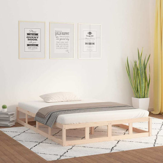 Bed Base Semi-Double made of Wood Beige 120x200x28cm