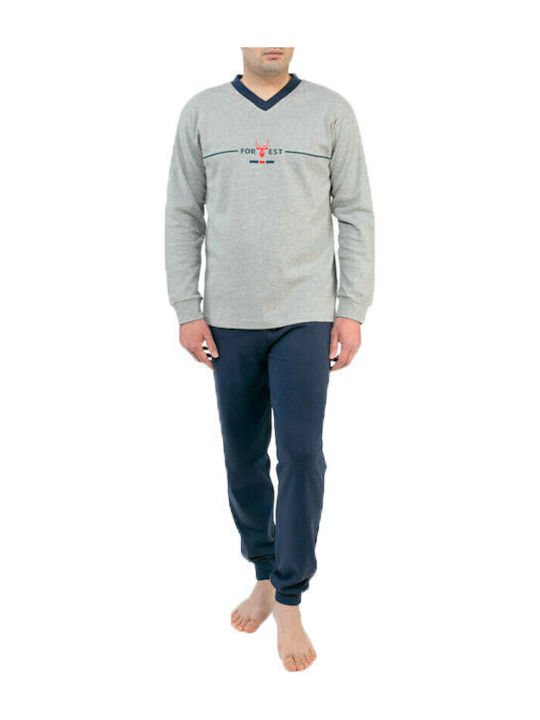 Nina Club Forest Men's Winter Cotton Pajamas Set Gray