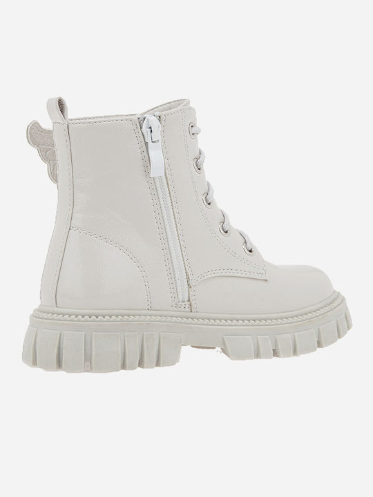 Anatomisch Kinderstiefel aus Lackleder mit Schnürsenkeln Weiß