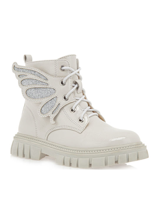 Anatomisch Kinderstiefel aus Lackleder mit Schnürsenkeln Weiß
