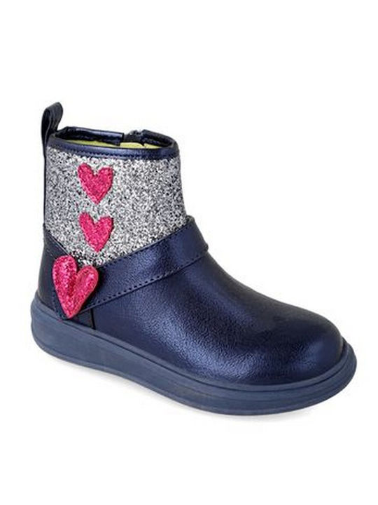 Anatomical Leather Kids Boots with Zipper Blue