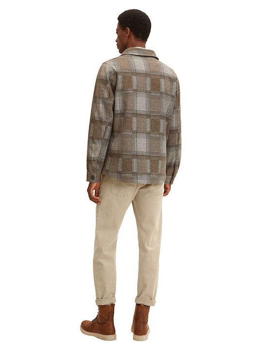 Long Sleeve Overshirt Checked Beige