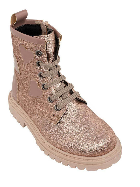 Leather Kids Boots with Zipper Pink