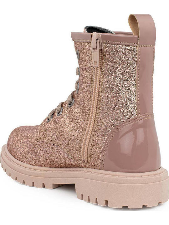 Leather Kids Boots with Zipper Pink