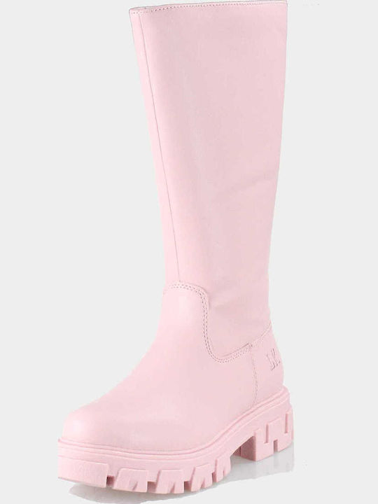 Leather Kids Boots with Zipper Pink